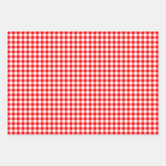 Rote und weiße Gingham-Karo verschiedener Größen Geschenkpapier Set (Vorderseite 3)