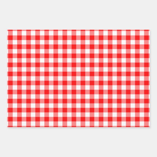 Rote und weiße Gingham-Karo verschiedener Größen Geschenkpapier Set (Vorderseite 2)