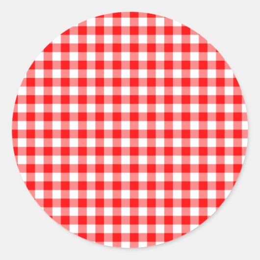 Rote und weiße Gingham-Karos Runder Aufkleber (Vorderseite)