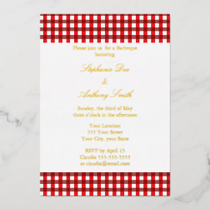 Rote und Weiße Gingham-Muster-Barbecue-Hochzeit Folieneinladung