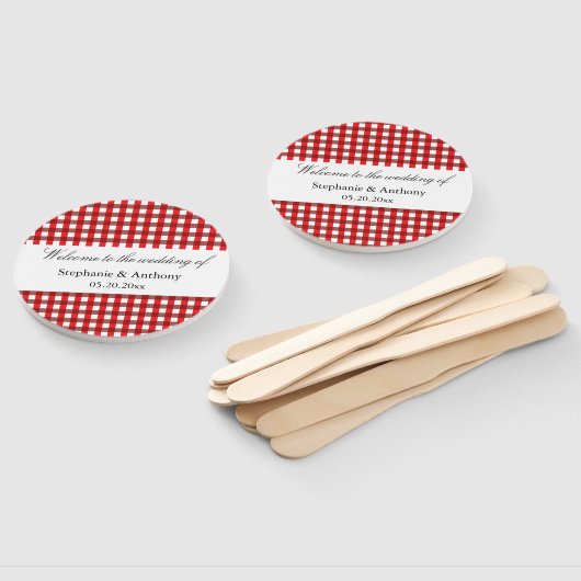 Rote und weiße Gingham Pattern Barbeque Handfächer (Non-assembled)