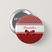 Rote und weiße Gingham und Polka Punkte mit Namen Button (Vorne & Hinten)