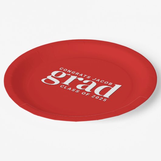 Rote und weiße Glückwunsch zum Grad- und Klassenja Pappteller (Schrägansicht)