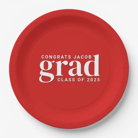 Rote und weiße Glückwunsch zum Grad- und Klassenja Pappteller (Vorderseite)