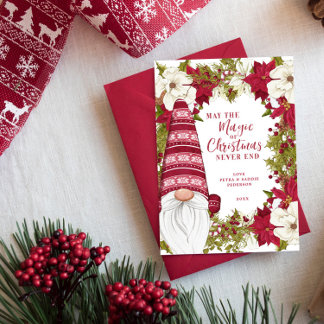 Rote und weiße Gnome Magie der Weihnachtszeit Feiertagskarte