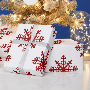 Rote und weiße große Schneeflocken Moderne Weihnac Geschenkpapier