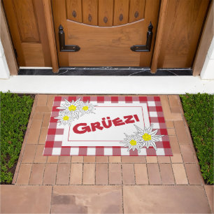 Rote und weiße Gruezi Doormat mit Edelweiss Fußmatte