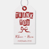 Rote und weiße handgezogene Bow-Hochzeit Geschenkanhänger (Vorderseite)