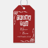 Rote und weiße handgezogene Bow-Hochzeit Geschenkanhänger (Vorderseite)