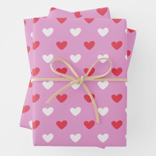Rote und weiße Herzen auf Rosa Geschenkpapier Set (Beispiel)