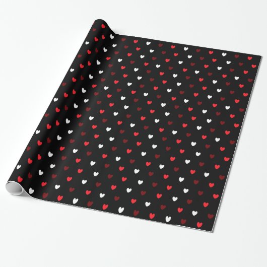 Rote und weiße Herzen auf schwarz Geschenkpapier (Ungerollt)