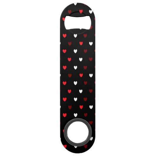Rote und weiße Herzen auf schwarz Speed Flaschenöffner (Vorderseite)