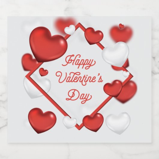 Rote und weiße Herzen mit einem schönen Valentinst Schaumweinetikett (Einzelnes Label)