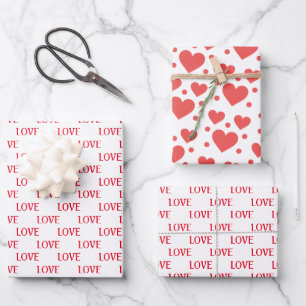 Rote und weiße Herzen Moderne Liebe Valentinstag Geschenkpapier Set