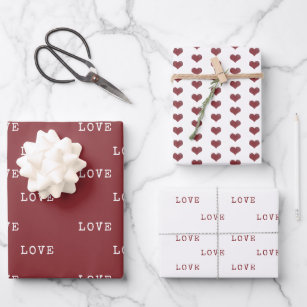 Rote und weiße Herzen Moderne Liebe Valentinstag Geschenkpapier Set