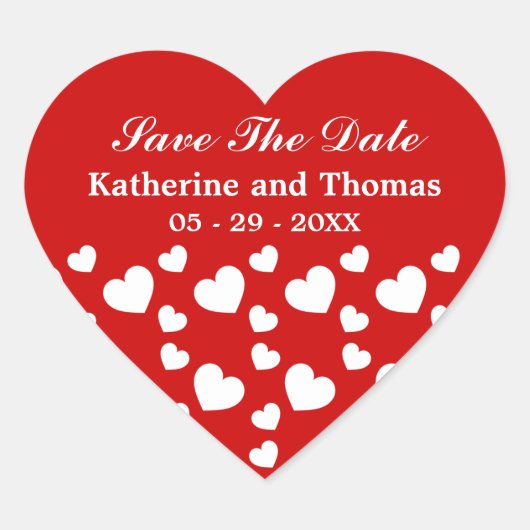 Rote und weiße Herzen Save the Date Herz-Aufkleber (Vorderseite)