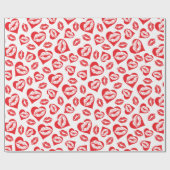 Rote und weiße Herzen und Küsse Geschenkpapier (Flach)