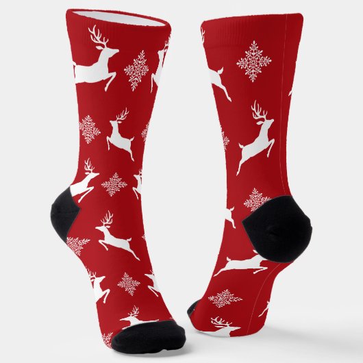 Rote und weiße Hirsche & Schneeflocken Weihnachtsm Socken (Gewinkelt)