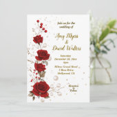 Rote und weiße Hochzeitseinladung Einladung (Stehend Vorderseite)