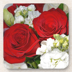 Rote und weiße Hochzeitsrosen Bouquet Untersetzer