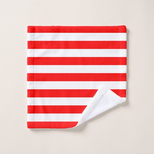 Rote und weiße horizontale Streifen Badhandtuch Set (Waschlappen)
