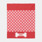 Rote und weiße Hundepuppen und Knochen mit Namen Fleecedecke (Vorderseite)