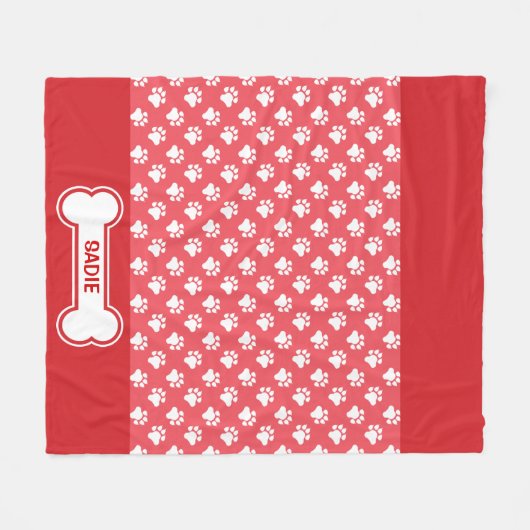 Rote und weiße Hundepuppen und Knochen mit Namen Fleecedecke (Vorderseite (Horizontal))