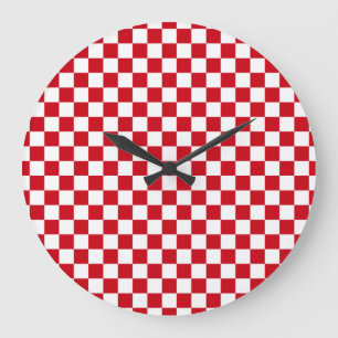 Rote und weiße karierte Küchen-Uhr Große Wanduhr