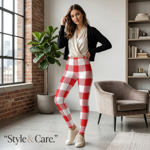 Rote und weiße karierte Leggings für Frauen