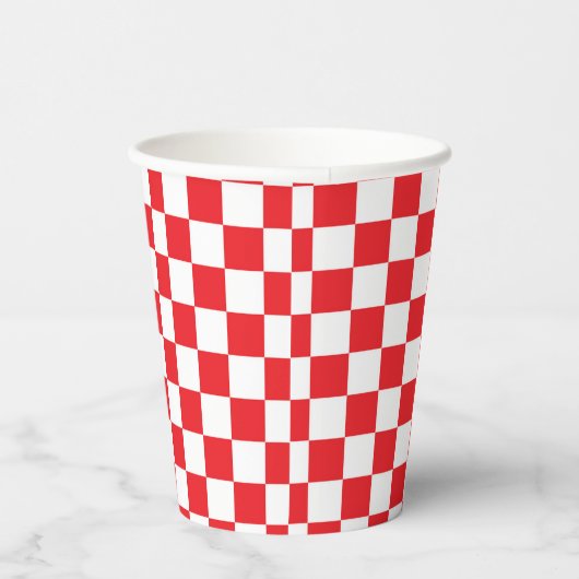 Rote und weiße karierte Quadrate Party-Karo Papier Pappbecher (Rechts)