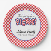 Rote und weiße karierte Quadrate | Picnic Pappteller (Vorderseite)