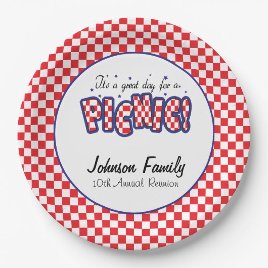 Rote und weiße karierte Quadrate | Picnic Pappteller (Vorderseite)