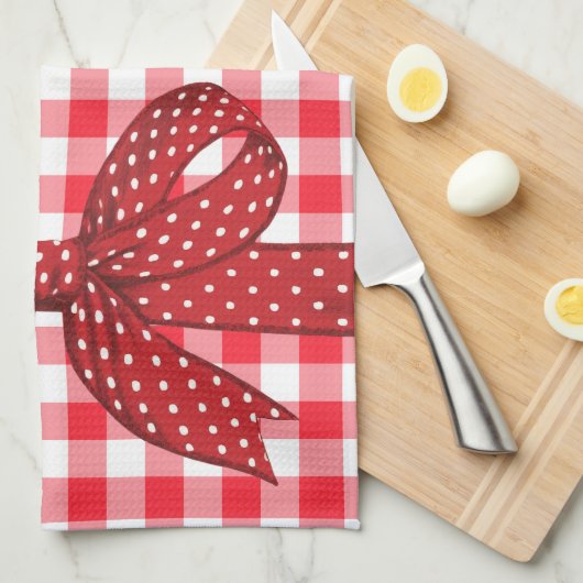 Rote und weiße Karos Geschirrtuch (Viertel Falte)