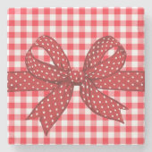 Rote und weiße Karos Steinuntersetzer (Vorderseite)