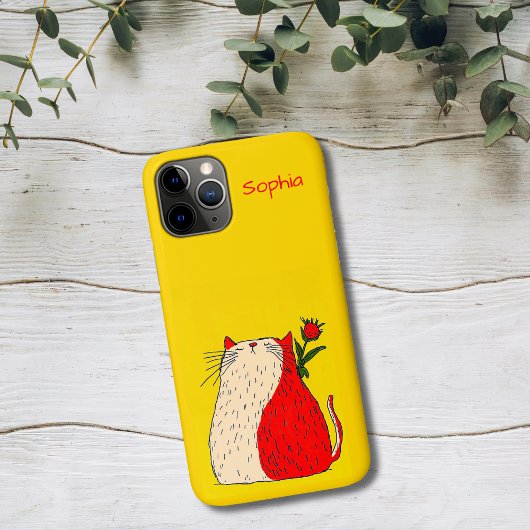 Rote und weiße Katze mit Blume Case-Mate iPhone Hülle