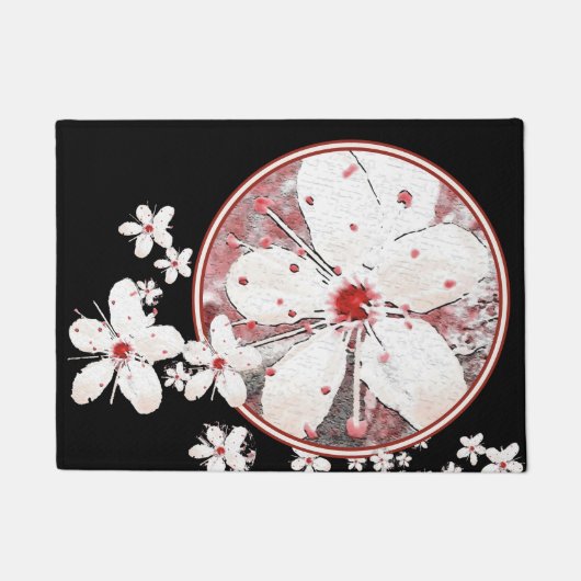 Rote und weiße Kirschblüte Sakura Fußmatte (Vorderseite)