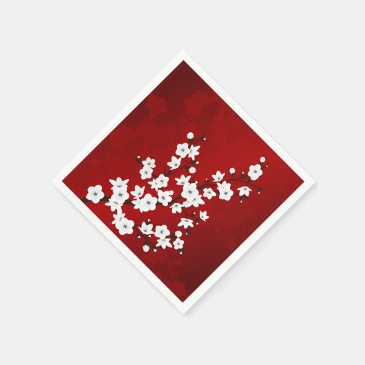 Rote und weiße Kirschblüten blühen Serviette (Ecke)