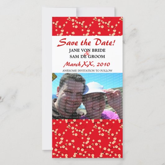 Rote und Weiße Kirsche Blüten Save the Date (Vorderseite)