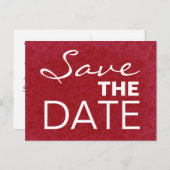 Rote und weiße, kühne Buchstaben Save the Date S53 Ankündigungspostkarte (Vorne/Hinten)