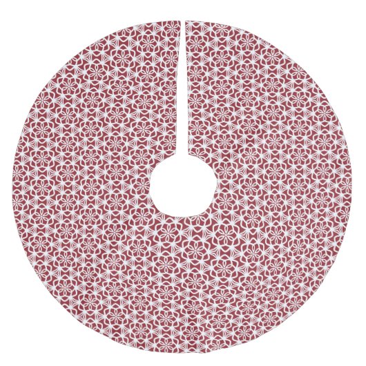 Rote und weiße Lacy Schneeflocken Baumrock Polyester Weihnachtsbaumdecke (Vorderseite)