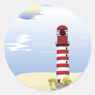 Rote und weiße Leuchtturm-Aufkleber Runder Aufkleber