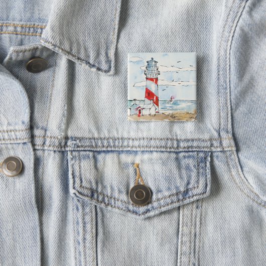 Rote und weiße Leuchtturm-Szene Button (Beispiel)