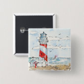 Rote und weiße Leuchtturm-Szene Button (Vorne & Hinten)