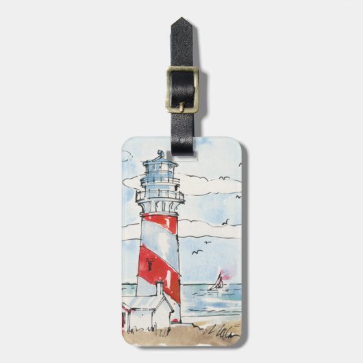 Rote und weiße Leuchtturm-Szene Gepäckanhänger (Vorderseite vertikal)