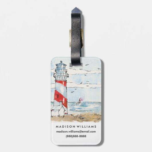 Rote und weiße Leuchtturm-Szene Gepäckanhänger (Rückseite vertikal)