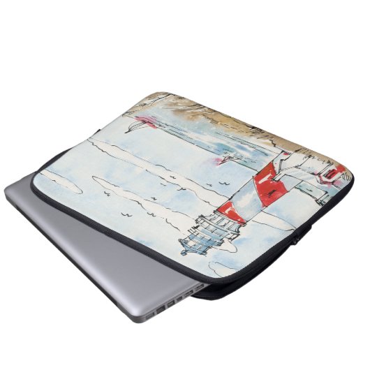 Rote und weiße Leuchtturm-Szene Laptopschutzhülle (Vorne Knopf)