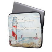 Rote und weiße Leuchtturm-Szene Laptopschutzhülle (Vorderseite Links)