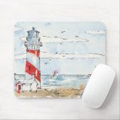 Rote und weiße Leuchtturm-Szene Mousepad (Mit Mouse)