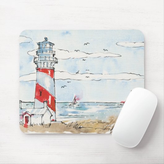 Rote und weiße Leuchtturm-Szene Mousepad (Mit Mouse)