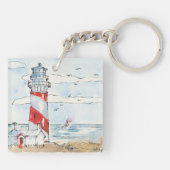 Rote und weiße Leuchtturm-Szene Schlüsselanhänger (Rückseite)